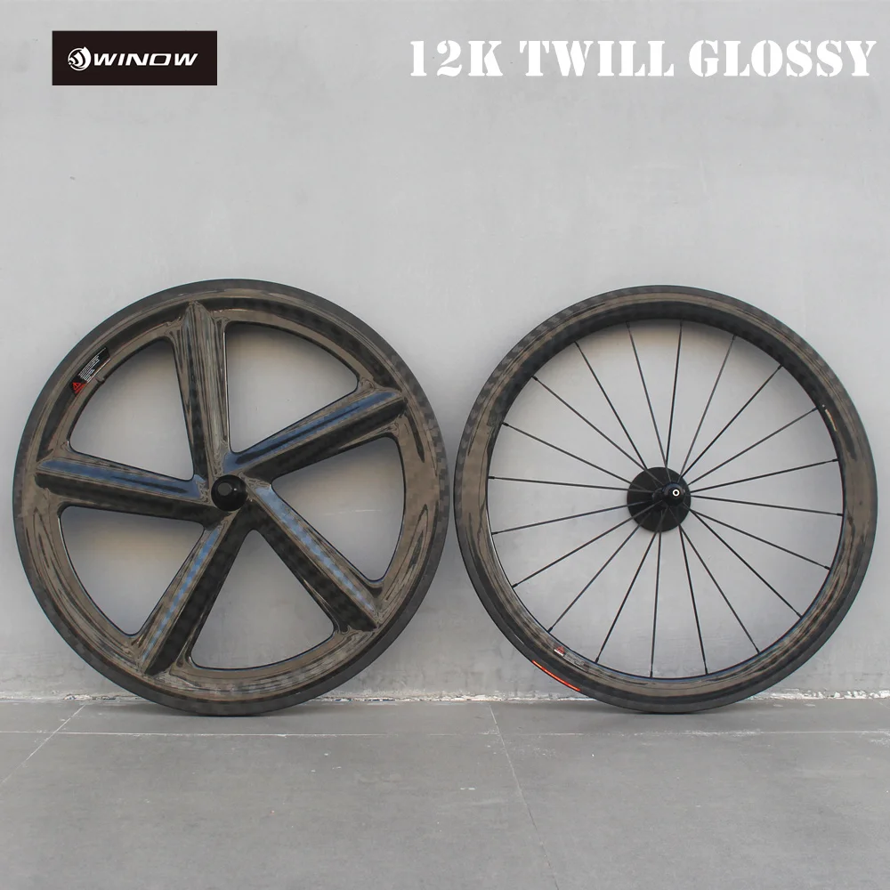 Winowsports 12k twill глянцевое углеродное колесо 700c дорожное колесо клинчер заднее пять спиц колесо переднее 50 мм Powerway r36 барабан колеса колесо