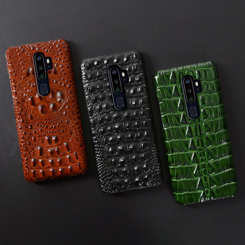 genuine leather phone case for realme 3 5 6 x lite xt x2 x50 pro q cases natural cowhide crocodile head texture cover funda capa free global shipping