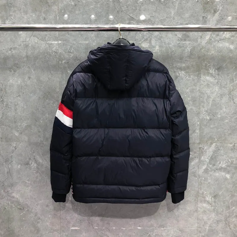 TB THOM Winter Men's Jacket Down Jacket Fashion Brand Navy Hoodies Coat Down-Filled Matte Nylon RWB Stripe Wholesale TB Jackets