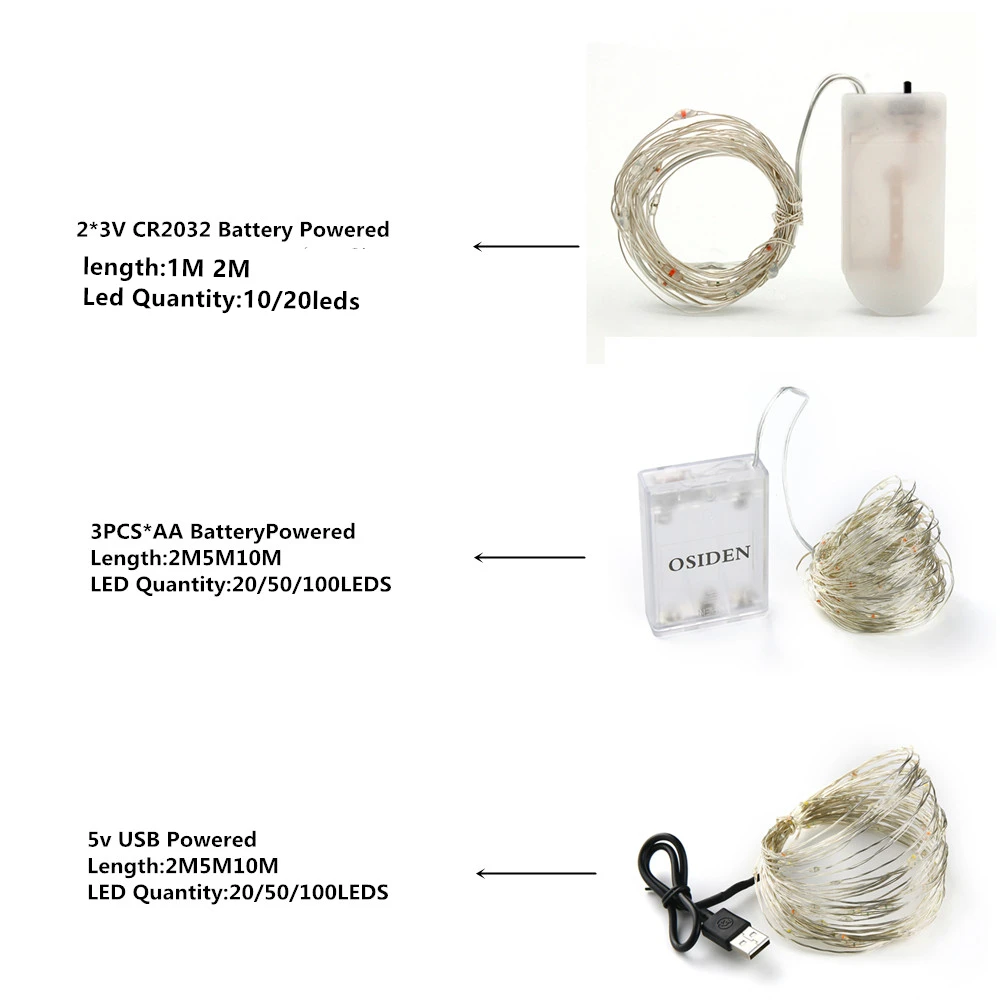 

LED String lights Copper Wire Fairy Garland Home Bedroom Christmas Wedding Party Decoration Powered by Battery batter USB