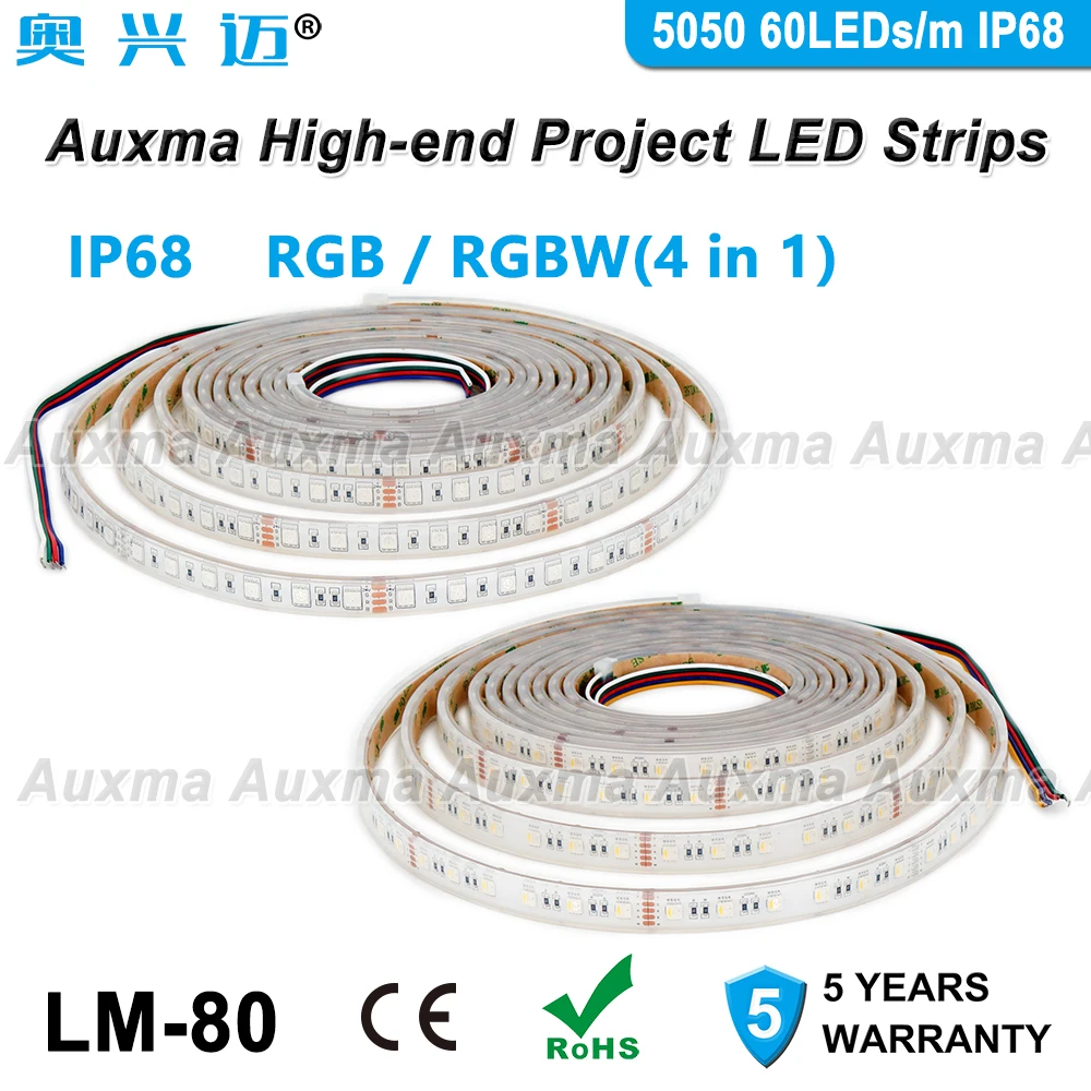 5050 Светодиодная лента RGB/RGBW 4в1 60 Светодиодный s/m IP68 300 светодиодный s/катушка, 5 метров/катушка DC12V/24 В силиконовый наружный водонепроницаемый CRI90, для ванны сада