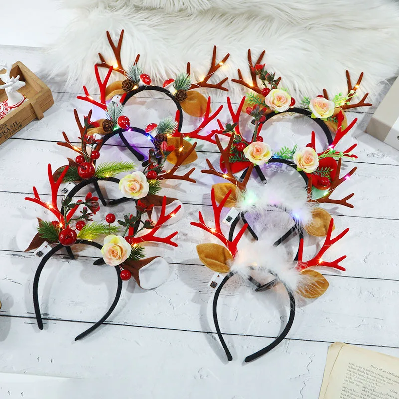 

Height 24cm, Flowers,feathers,antler Headband,cute and Fashionable Girlish Style,LED Light-emitting Headwear,2022 New Year Gifts