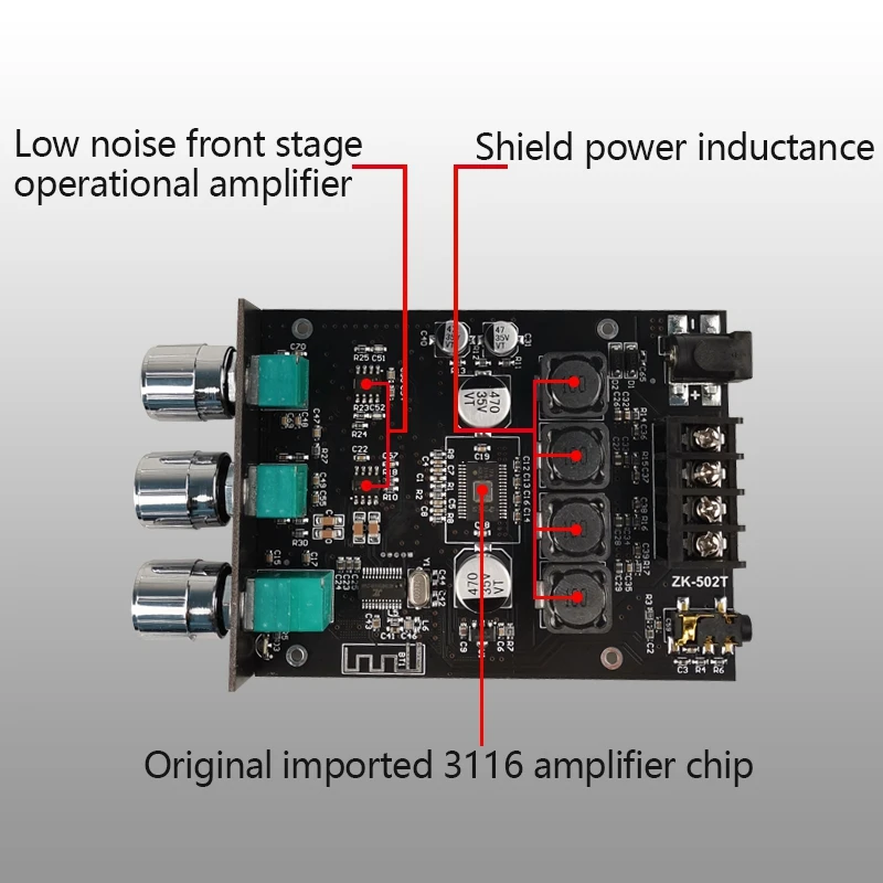 ZK-502T TPA3116D2 Bluetooth 5.0 Subwoofer Amplifier Board 2.0 Channel High Power Audio Stereo 2X50W | Электроника