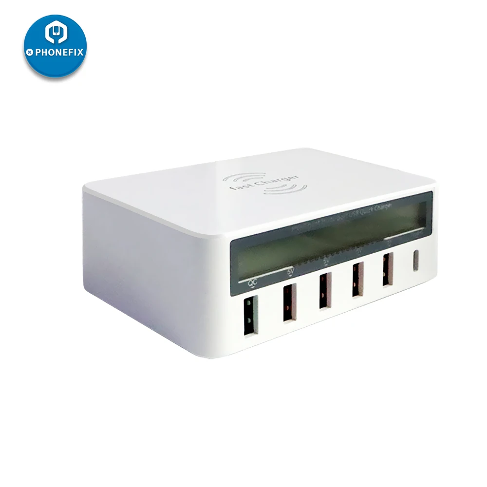 Intelligent Multiport Quick USB Charger Station With Wireless Charging Pad 3.0 LCD Display for iPhone Samsung Huawei and Tablet