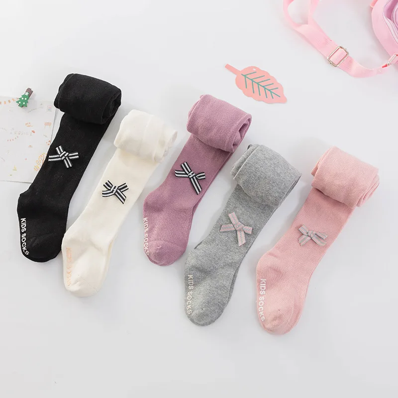 Осень 2019 Детские хлопковые белые колготки с бантом для девочек детские брюки