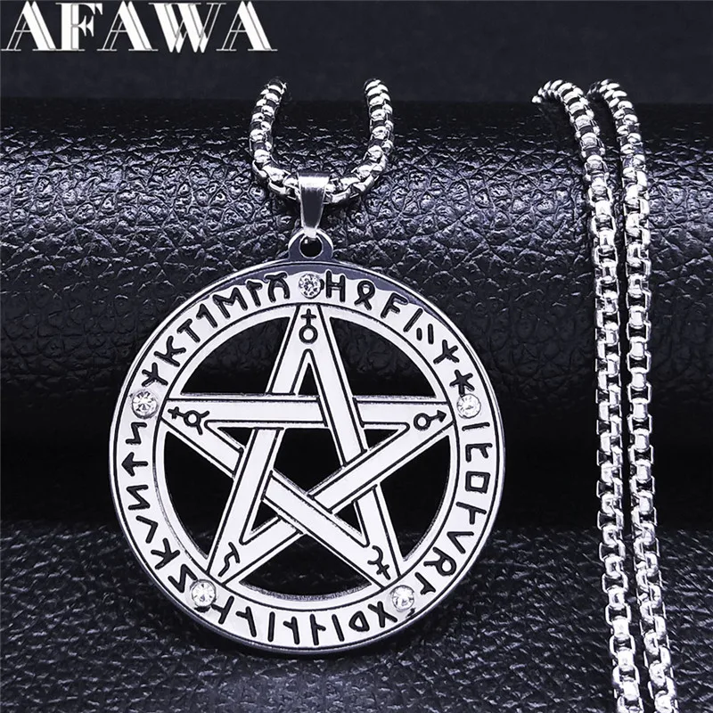 

Rune Alphabet Pentacle Pentagram Viking Stainless Steel Chain Pendants Necklaces Round Jewelry connector metal N2253S02