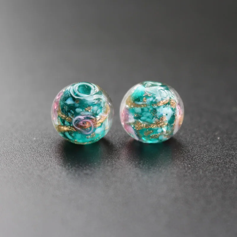 10Pcs 10mm 12mm Handmade Lampwork Glass Flower Beads With Gold Powder Teal Green for jewelry making Wholesale and Retail | Украшения и