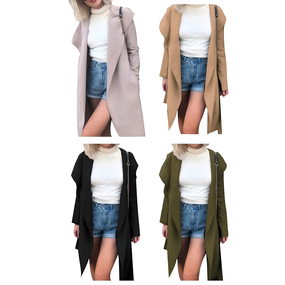 Осень зима с капюшоном воротник большой лацкане средней длины поясом Тренч