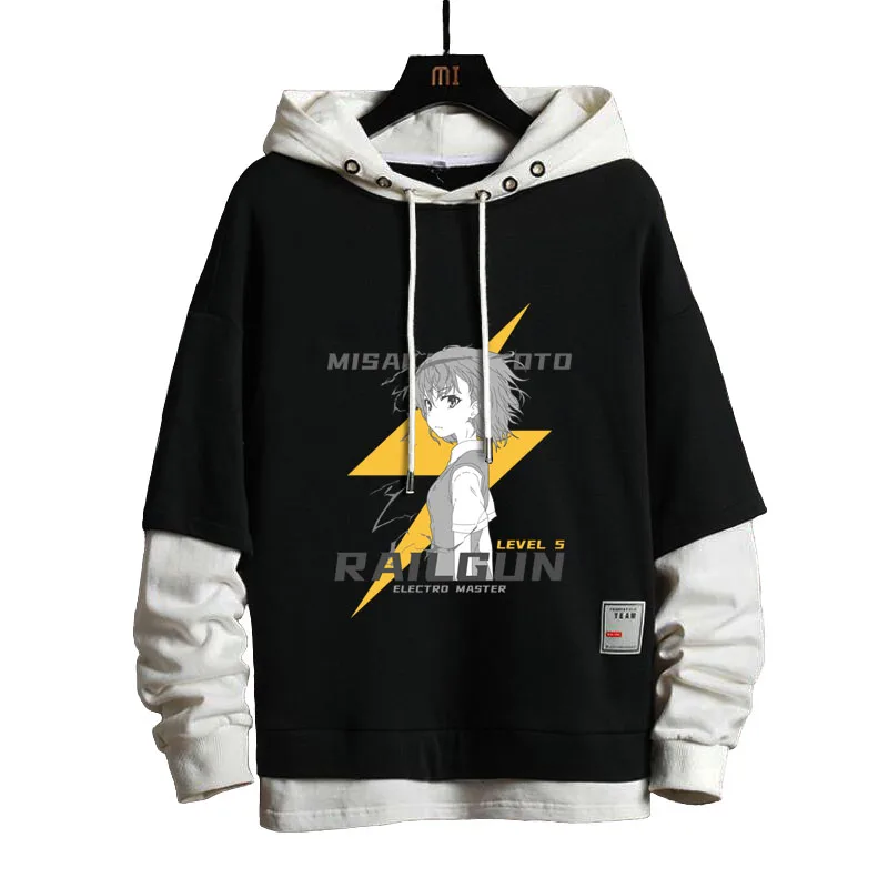 

Anime Toaru Kagaku no Railgun Misaka Mikoto Fake Two Pieces Hoodie Sweatshirt Unisex Autumn Winter Casual Hooded Pullover Tops
