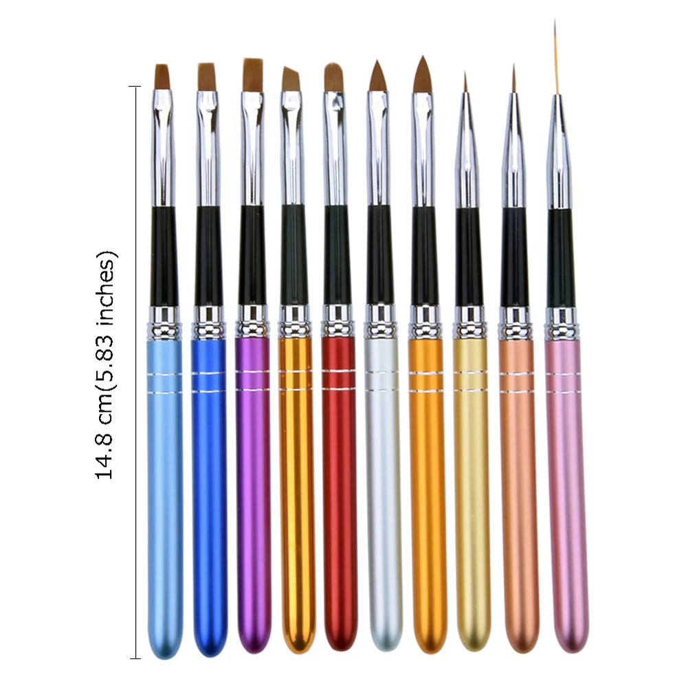 10Pcs/lot Professional Nail Art Brush Set For Manicure Rhinestone Acrylic Paint Brushes Kit UV Gel Polish Nails Lining Pen - купить по