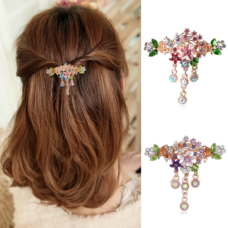 

New Woman Vintage Hair Claw Enamel Flower Rhinestone Hair Pin Headpieces Hair Bows Barrette Bridesmaid Jewelry Wedding Hair Wear