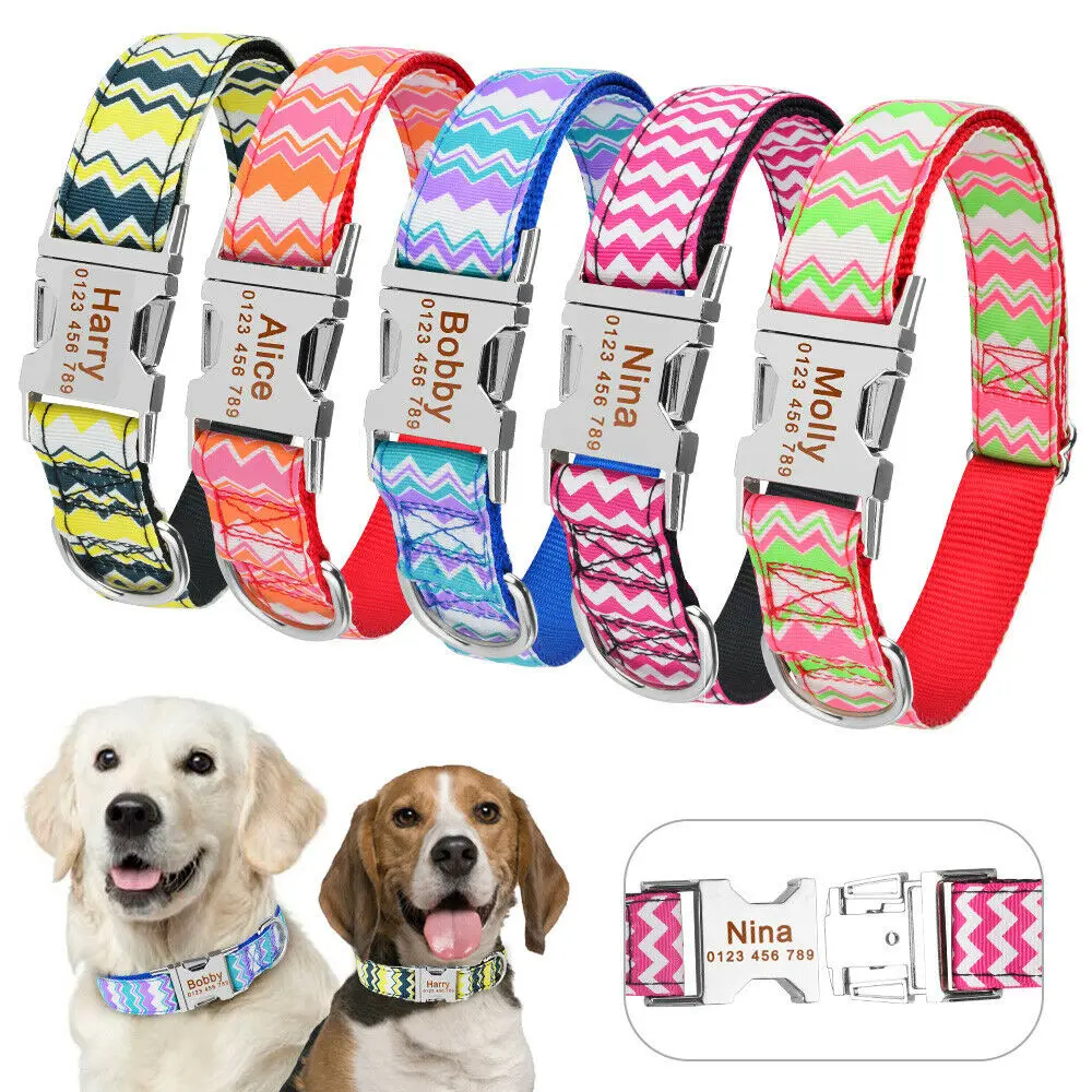 

AiruiDog Personalized Dog Collar Fabric ID Name Tag Buckle Customized Free Engraved Puppy S M L Dog Pet Name Puppy Information