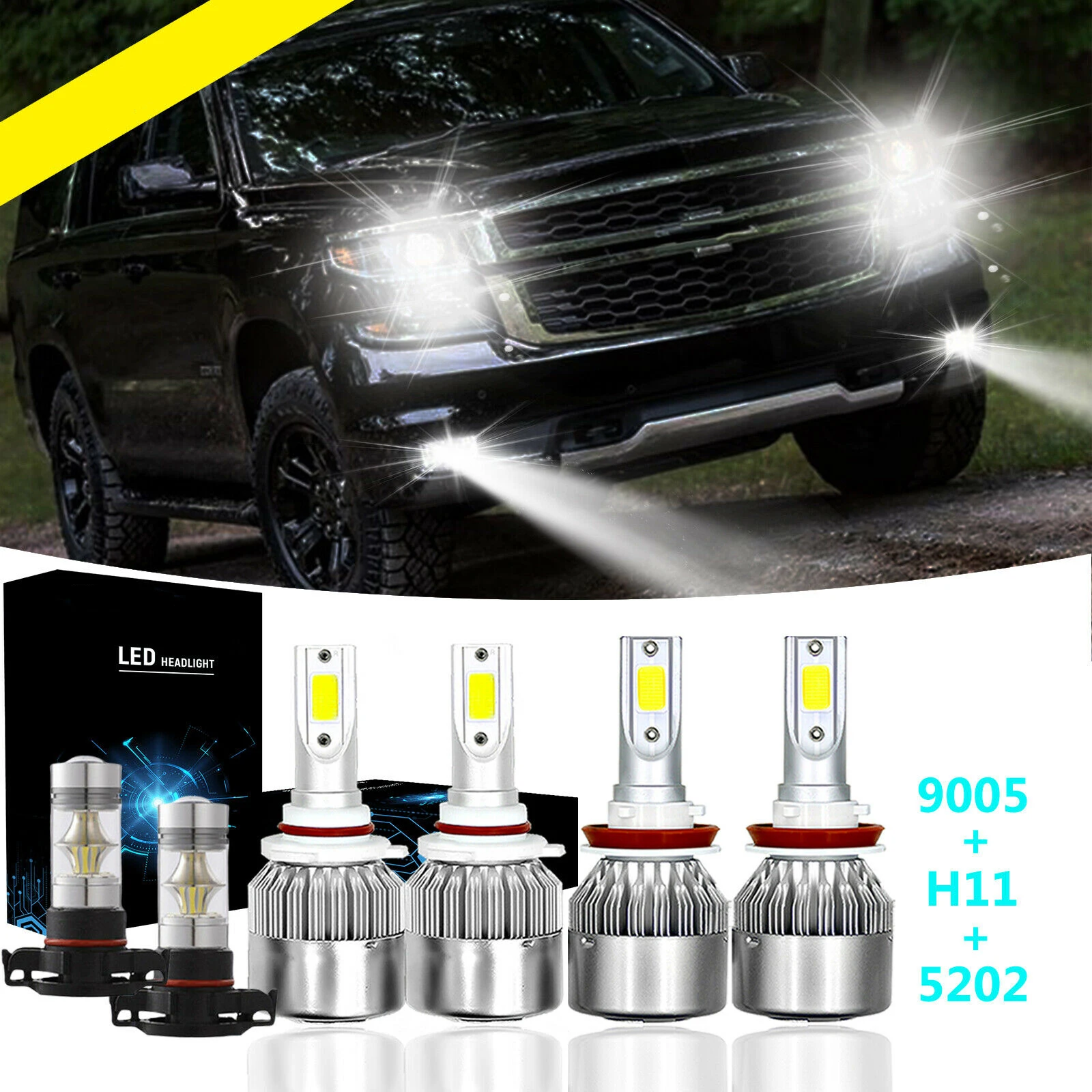 6 шт. для 2007-2014 Tahoe Пригородные Ксеноновые белые светодиоды 9005 + H11 высокий-низкий