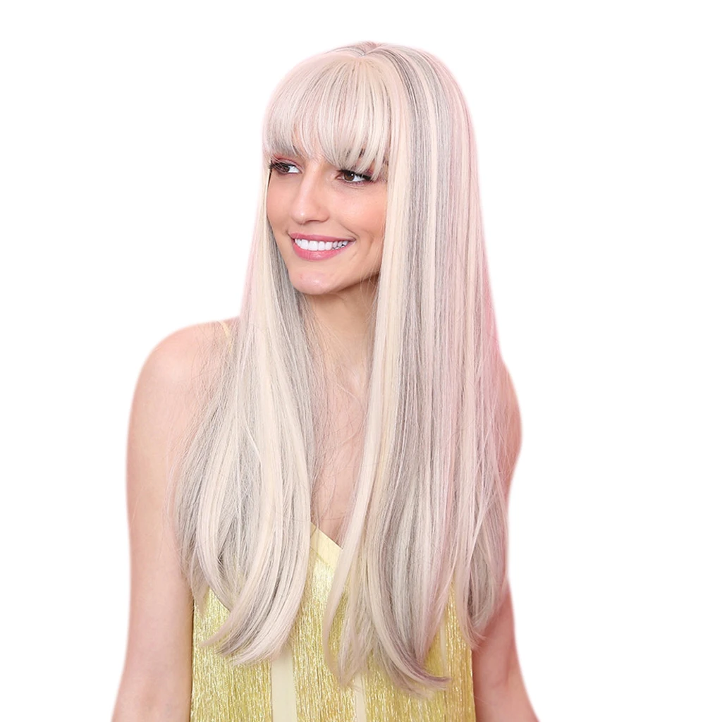 

24inch Women Beige Resistant Long Straight Hair Cosplay Costume Wig