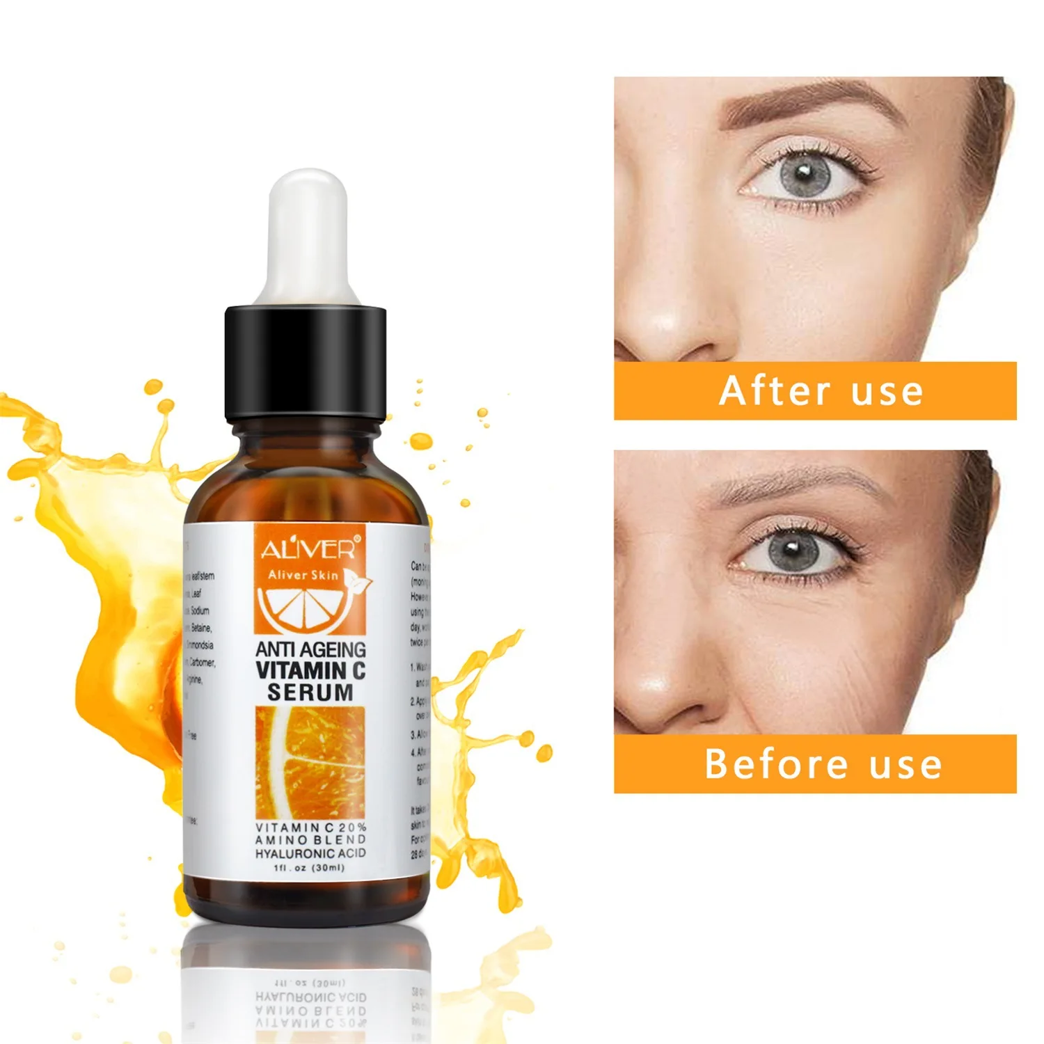 

30ML Vitamin C Face Serum Whitening Shrink Pores Anti Wrinkle Fade Ageless Moisturizing Face Eyes Neck Brighten Skincare TSLM1