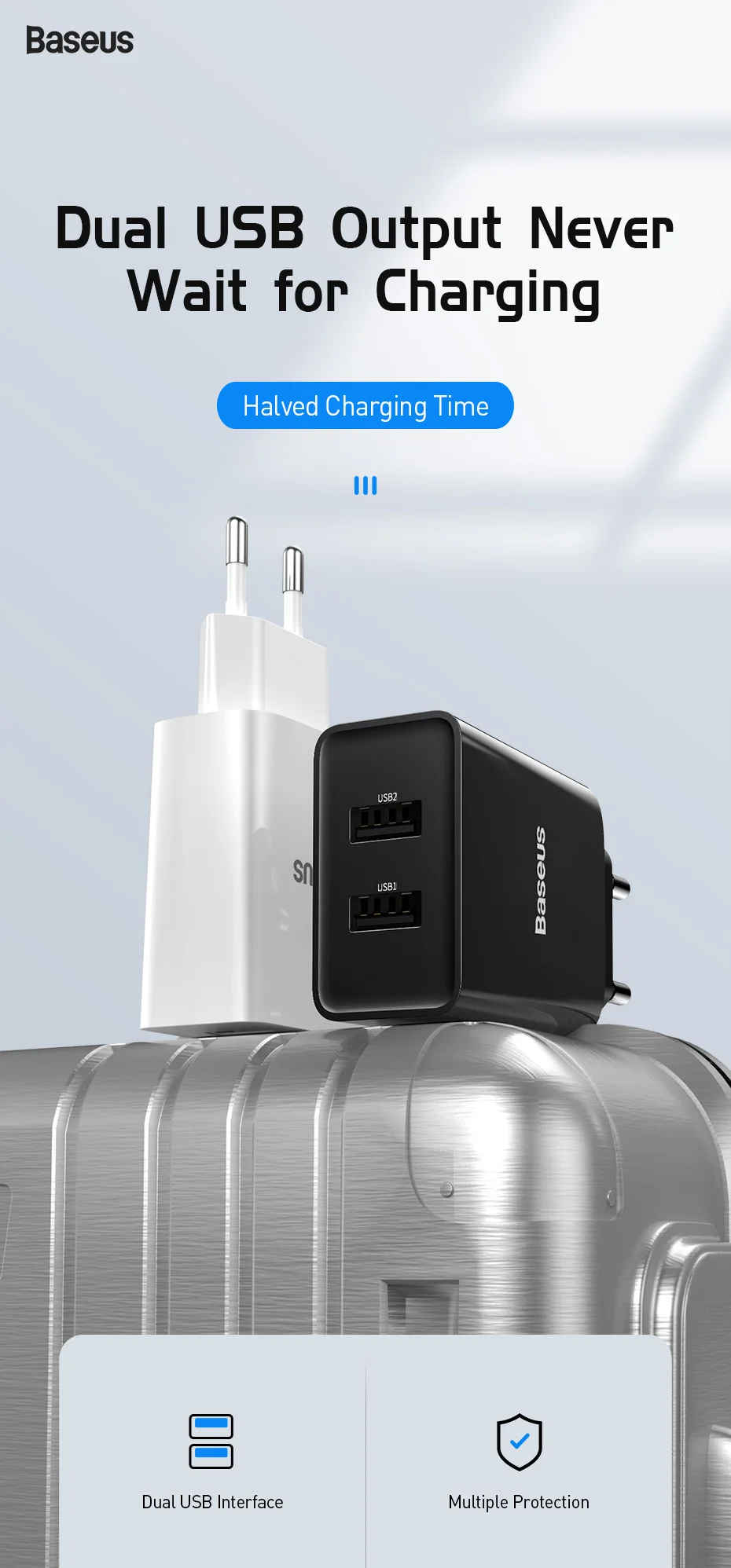 Baseus Portable Dual USB Charger 5V 2.1A For iPhone X 8 7 6 Charger EU Plug Fast Wall Charger for Samsung S8 Note 8 Xiaomi Mi 8 65 watt charger mobile