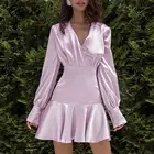 Celmia стильное атласное шелковое мини-платье 2021 летние женские пикантные вечерние платья с длинным рукавом и V-образным вырезом элегантные Клубные платья с оборками на подоле