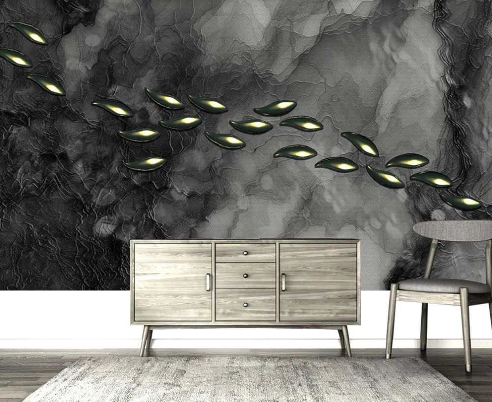 Настенные обои на заказ 3D5D8D новые китайские черно-белые богатые и рыбы