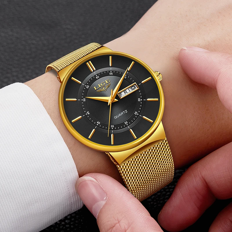 Reloj Hombre LIGE мужские часы Топ бренд класса люкс тонкие сетчатые водонепроницаемые