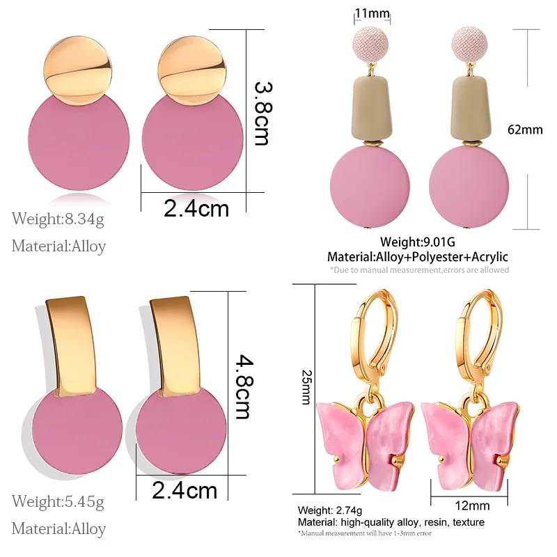 

POXAM New Korean Statement Earrings for women Pink Sweet Arcylic Geometric Dangle Drop Gold Earings Brincos 2020 Fashion Jewelry