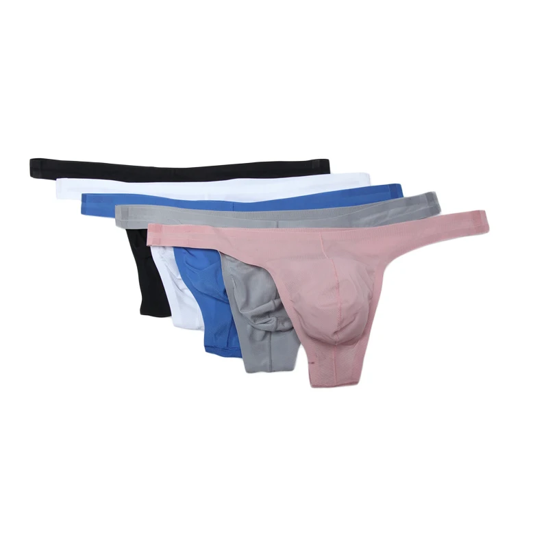 5PCS Men's Seamless G-String Thongs Japanese Thin Ice Silk Translucent U-convex T-Back Low Waist Underwear Bikini Thongs