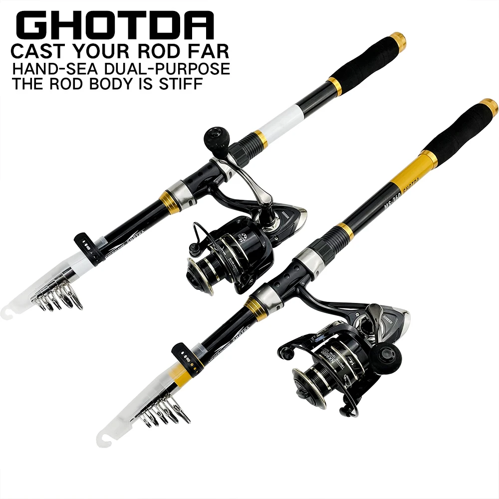 

Spinning Fishing Rod Travel Sea Pole 2.1m 2.4m 2.7m 3.0m 3.6m Metal Spool Reel Carbon Telescopic Fishing Rod and reel combo set