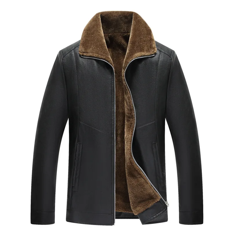 2019 Зимняя Толстая теплая куртка из искусственной кожи мужская флисовая с