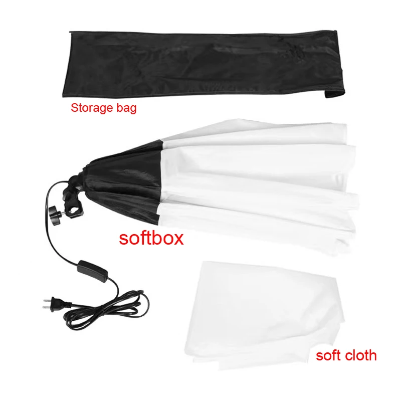 

Photo Studio Softbox Kit Photography Portable Octagonal Umbrella E27 Continuous Light Selfie Lamp with 2M Tripod for Video