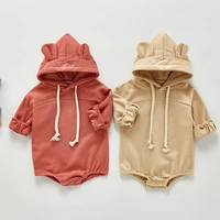 cute bear hooded cotton long sleeve jumpsuit one piece outfit korean style spring autumn toddler baby girl bodysuits