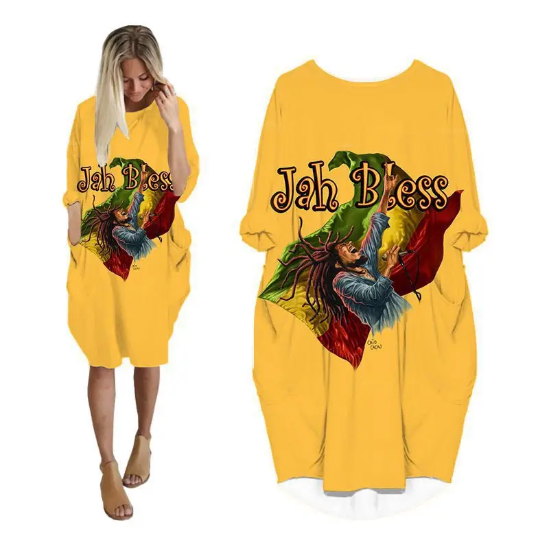 

bob marley dress 3d print streetwear women summer dresses casual fashion harajuku long sleeve plus size clothing punk clothes