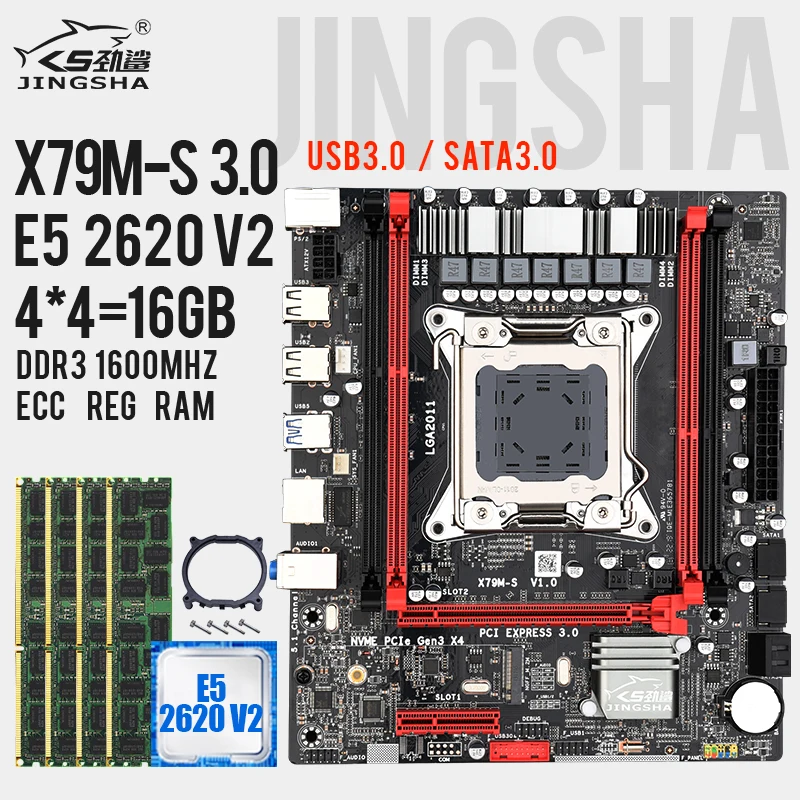 

Jingsha X79M-S Met SATA3 Usb 3.0 Moederbord LGA2011 E5 2620V2 Cpu 4Pcs X 4Gb = 16Gb DDR3 1600Mhz Ecc Reg