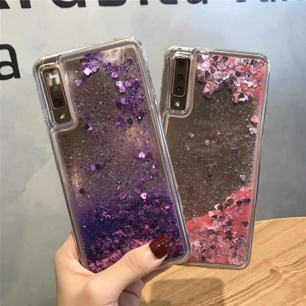Милый чехол с сердечком и жидким песком для Samsung Galaxy A7 A6 A8 A9 J4 J6 J8 2018 мягкий из ТПУ A10