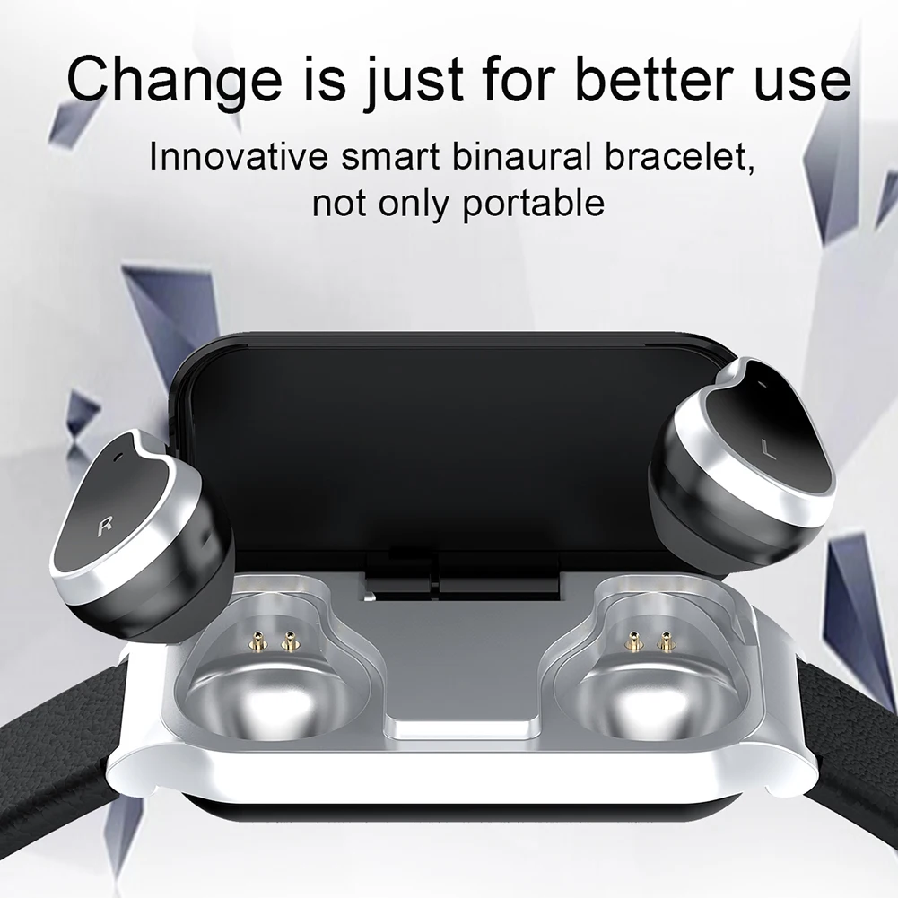 Smart Bracelet Wireless Earbuds 2-in-1 Bluetooth5.0 TWS Earbuds Fitness Health Tracker For iOS 8.0/Android 4.4 With Charging Box