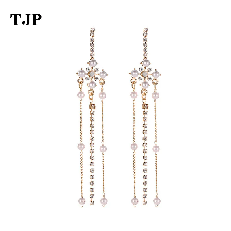 2019 новые модные длинные жемчужные серьги-кисточки темперамент Женский не
