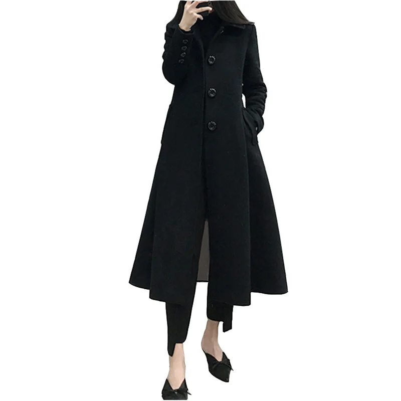 2022 женское длинное шерстяное пальто зимнее Новое однобортное ветровка верхняя