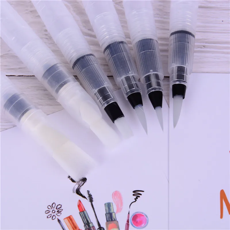 

6pcs/set Transparent Refillable Water Brush Ink Pen For Color Drawing Painting Illustration And Calligraphy School Stationery