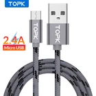Кабель TOPK AN09 Micro USB, 2,4 А, для быстрой зарядки и синхронизации данных, для Android, кабель Micro USB мобильный телефон, для Samsung, Xiaomi, LG