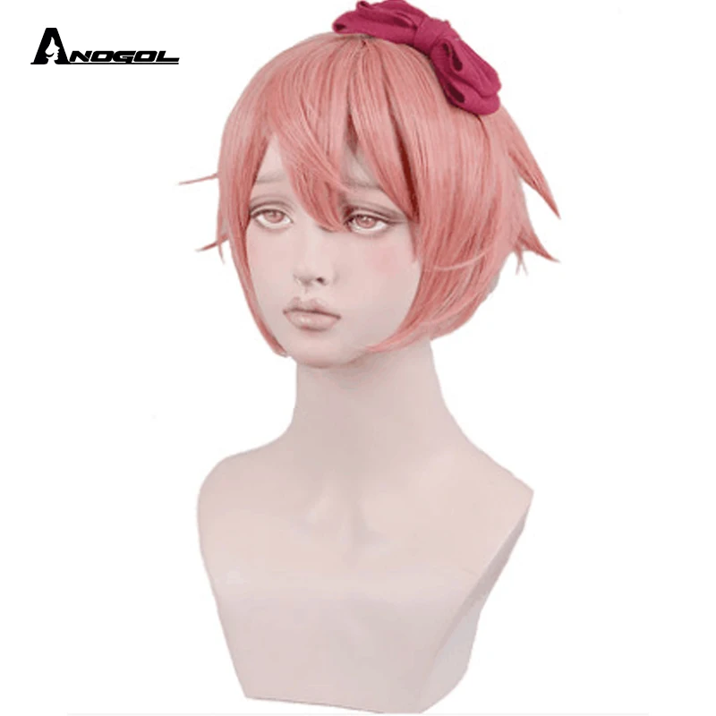 Оранжевый ANOGOL Doki Doki Literature Club Yuri Monika Natsuki Sayori DDLC High temperature fiber Synthetic Cosplay Wigs For Halloween - Цвет: Оранжевый