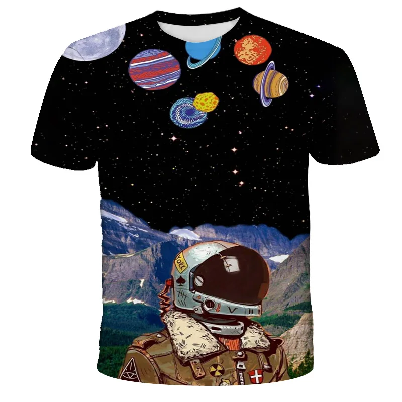 

Children 3-14 Years Old Cartoon Galaxy Universe Boy Short Sleeve T-Shirt Astronaut Pattern Children's Top Children's Clothing