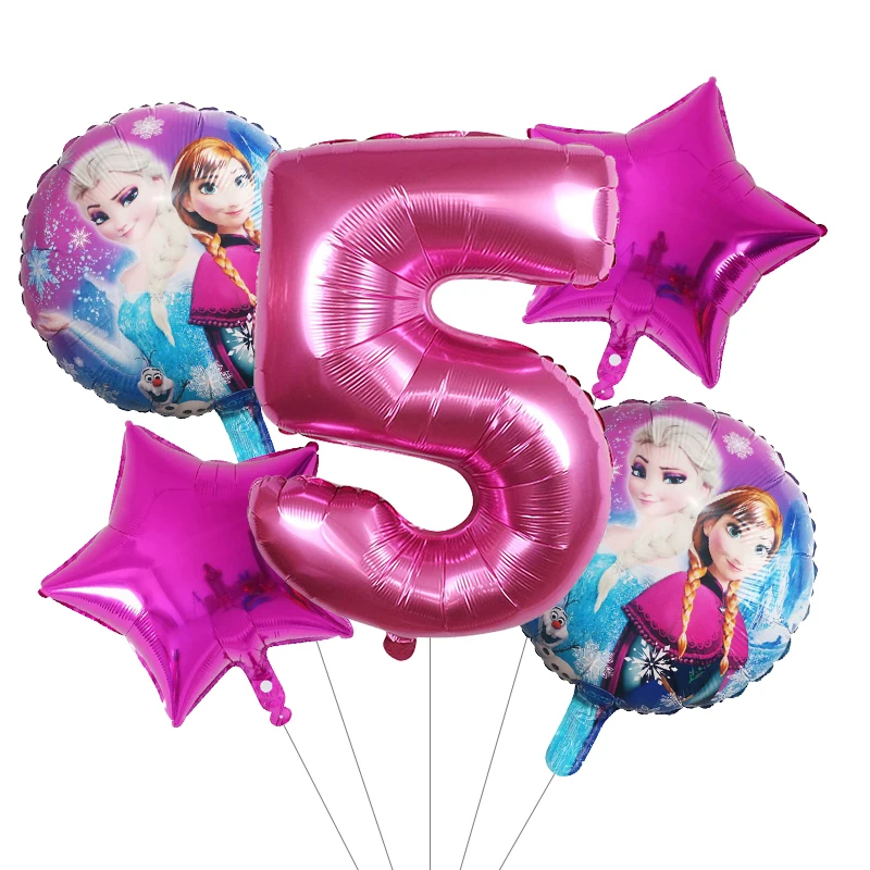 

5Pcs Elsa Disney Frozen Princess Helium Balloons Number Baby Shower Girl Foil Globos Set Birthday Party Decorations Kids Toys