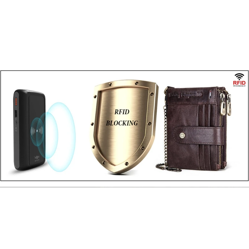 

Men's RFID Blocking Leather Bifold Wallet with Anti Theft Chain