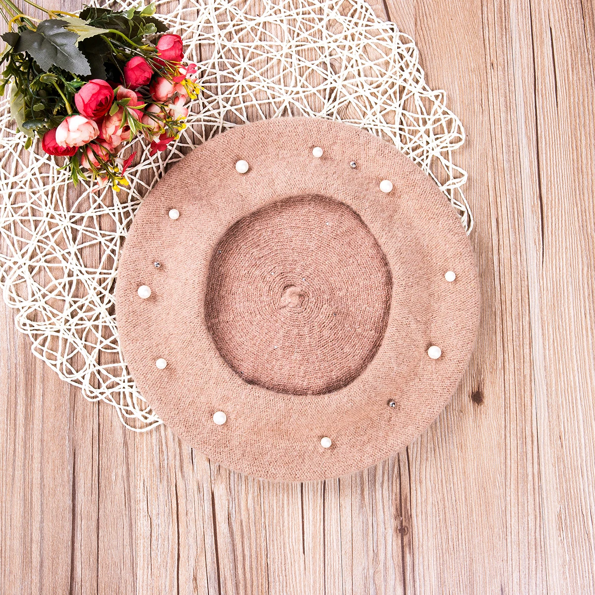 Модный французский стиль Жемчужный войлочный берет зимняя теплая шерстяная