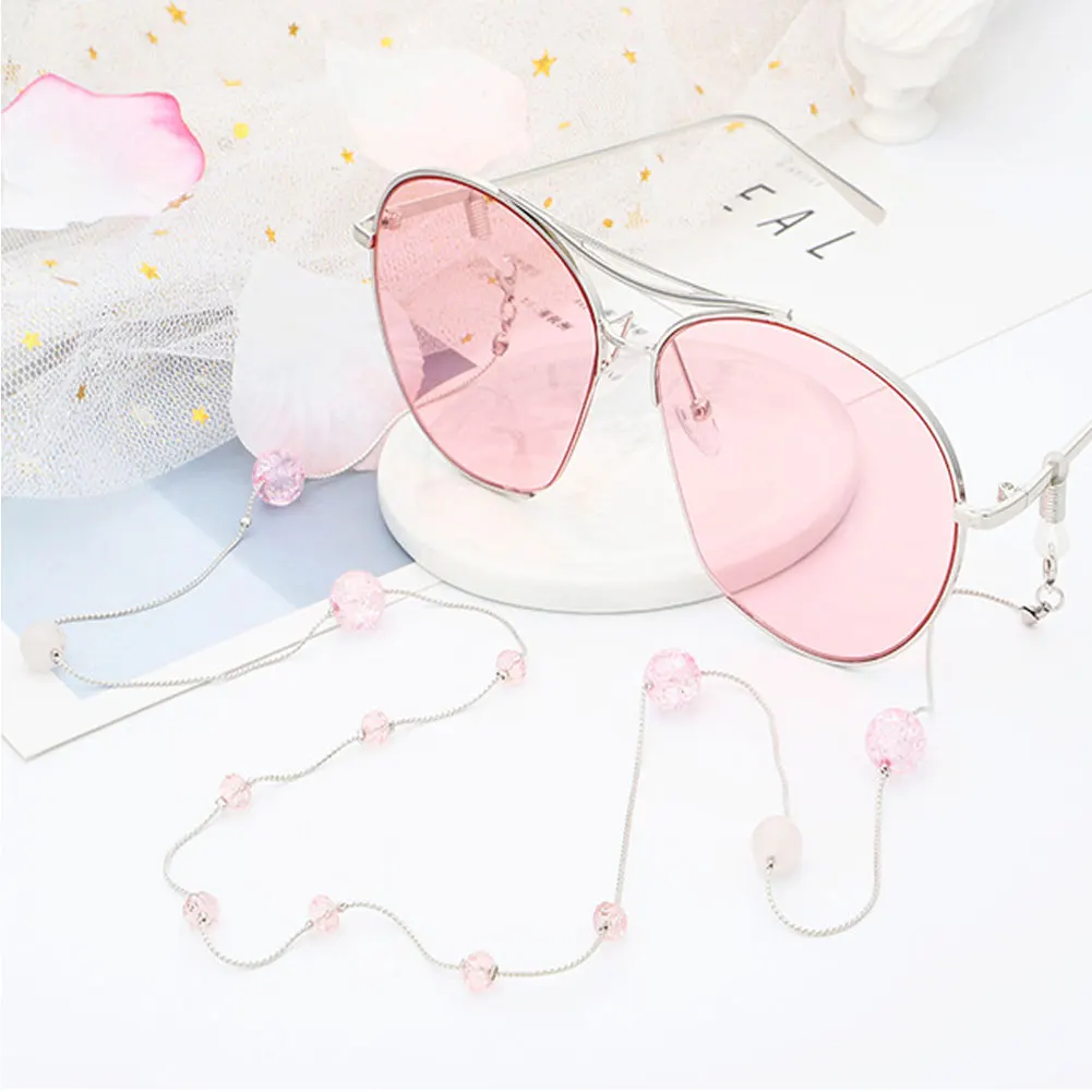 Цепочка для очков женская шнурок солнцезащитных с розовыми хрустальными