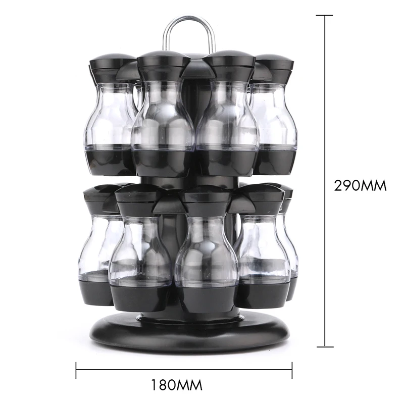 

16Pcs Condiment Set 360 Rotating Spice Jar Rack Kitchen Cruet Condiment Bottle Coffee Sugar Seal Jar Container Rack