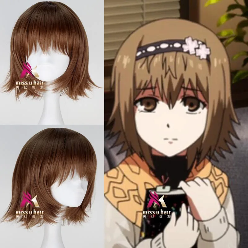 Парик для косплея Токийский Гуль Fueguchi Hinami короткие прямые коричневого цвета