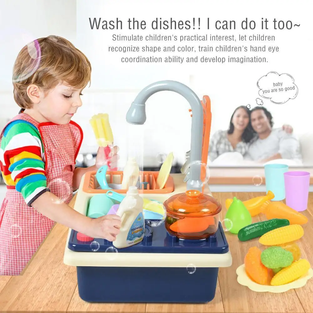 

Креативная электрическая кухонная посудомоечная машина с проточной водой, игрушечные аксессуары, посуда, игрушки для дома, раковина для иг...