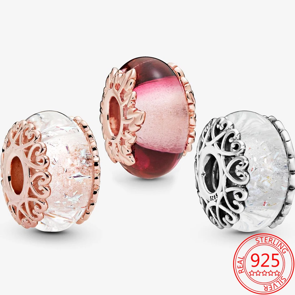 

925 Sterling Silver Rose Gold Glass Decoration Pendant Suitable for Original Pandora Bracelet DIY Jewelry Charm Making Christmas