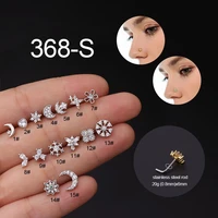 new fashion l shaped nose studs flower moon star cubic zirconia 20g nostril bone screw indian nose ring piercing