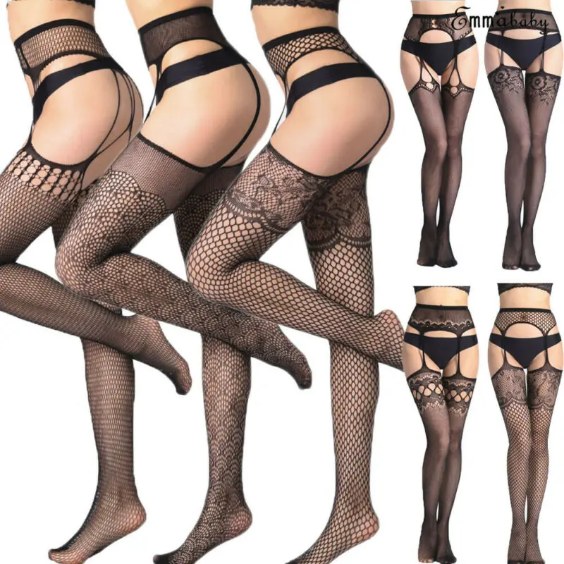 Ажурные Сексуальные Чулки с вырезами Черное женское сексуальное нижнее белье