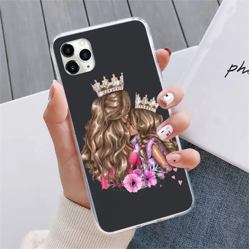 

Black Brown Hair Baby Mom Girl Coque Phone Cases For iphone 12 5 5s 5c se 6 6s 7 8 plus x xs xr 11 pro max mini